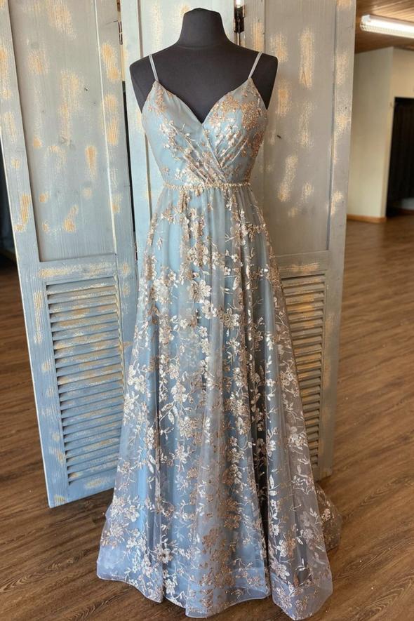 Cute tulle sequins long A line prom dress evening dress cg23871