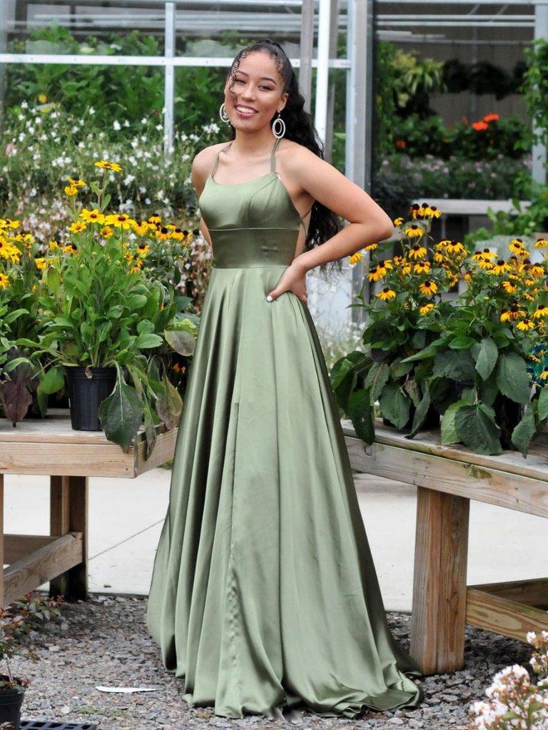 SIMPLE GREEN SATIN LONG PROM DRESS, GREEN EVENING DRESS cg23967