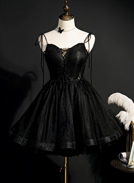 Black Straps Tulle Short Homecoming Dress cg24471