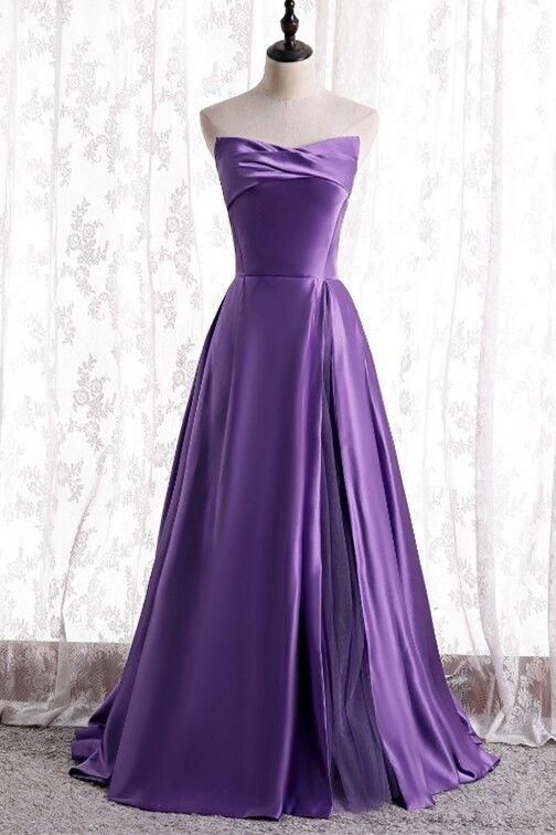 Strapless A-line Purple Long Prom Dress cg24775