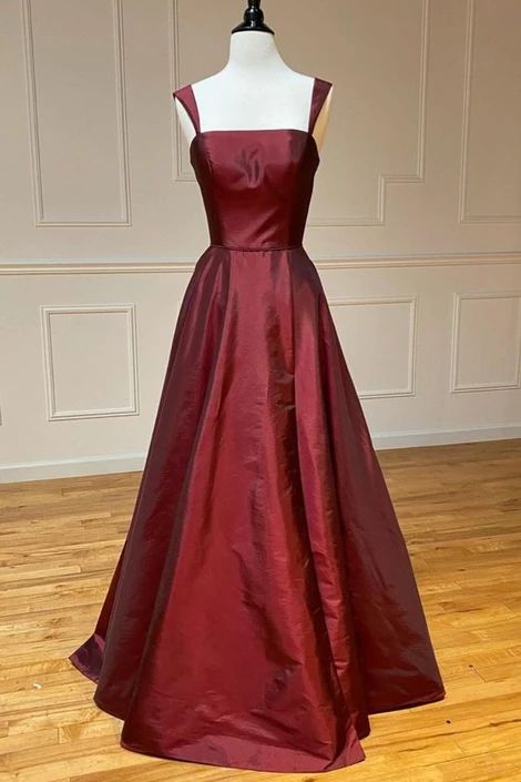 simple A-line burgundy long prom dress cg24777