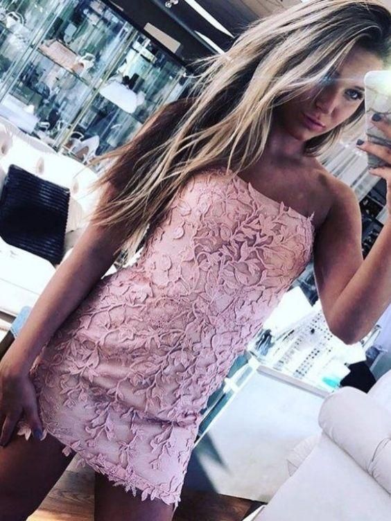sexy strapless pink fitted homecoming dress cocktail dress cg24793