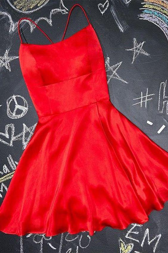 Vestido de fiesta de satén rojo corto de corte A para regreso a casa