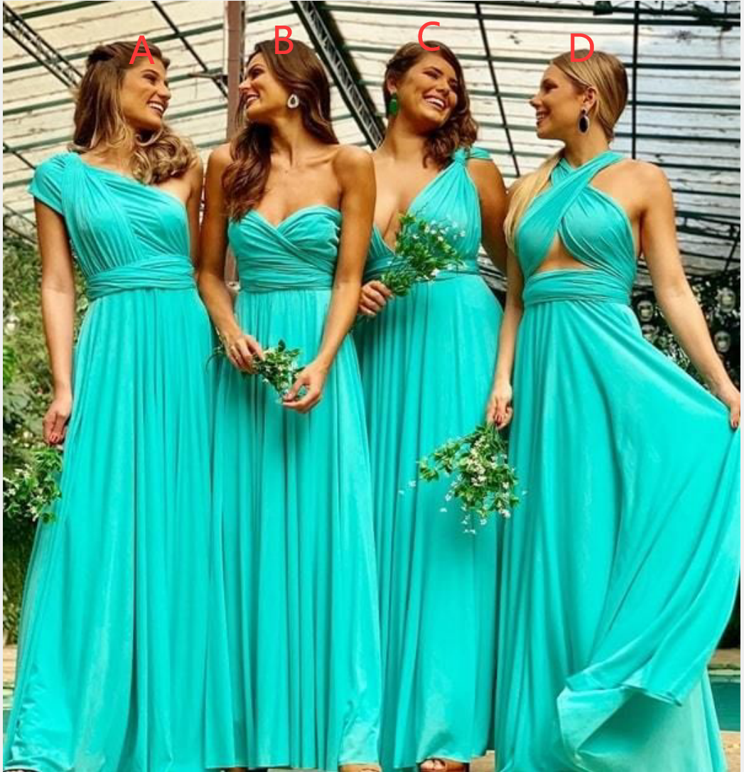 Vestidos de dama de honor convertibles color turquesa para fiesta