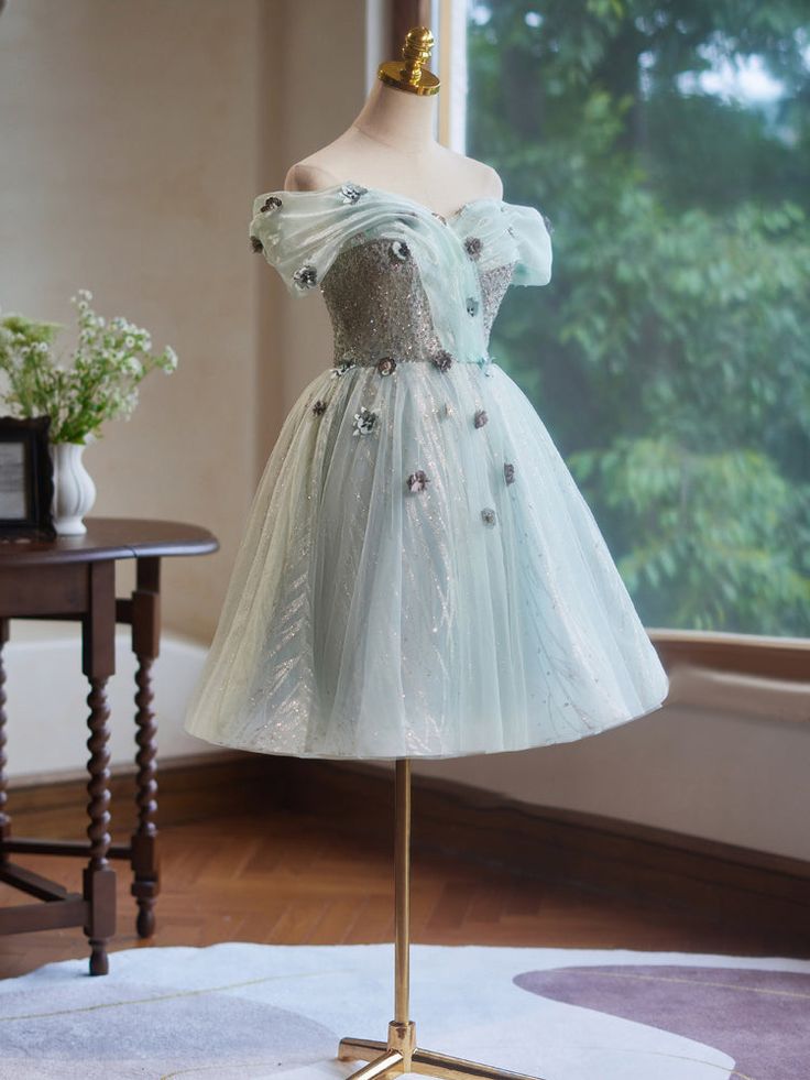New Fashion 3D Flower Design A-line Off-the-shoulder Puffy Homecoming Dress TP3412