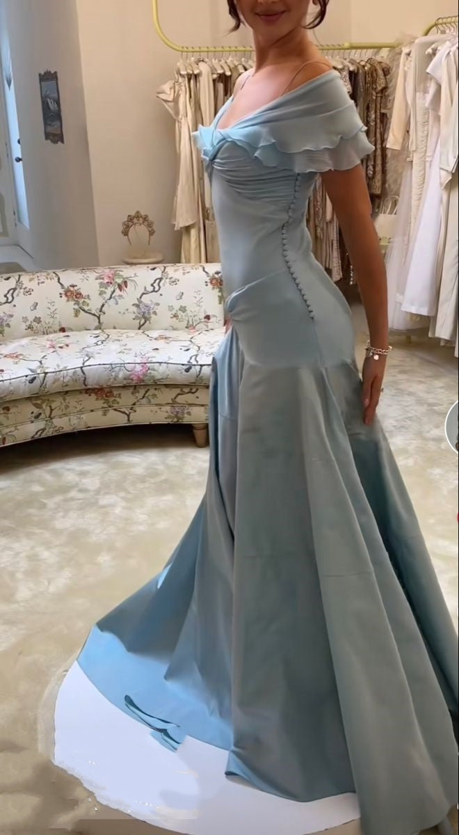 Vestido de noche elegante de sirena largo azul claro Vestidos formales