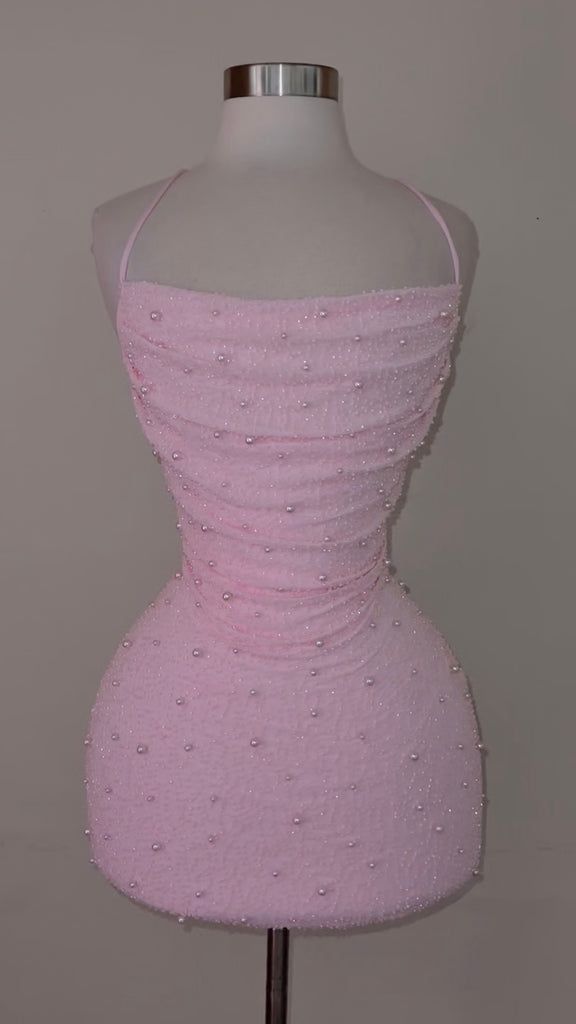 Cute Sheath Spaghetti Straps Sequin Pink Mini Short Formal 7th Grade Homecoming Dresses Middle School Short Prom Dress Cocktail Birthday Outfits DH1410