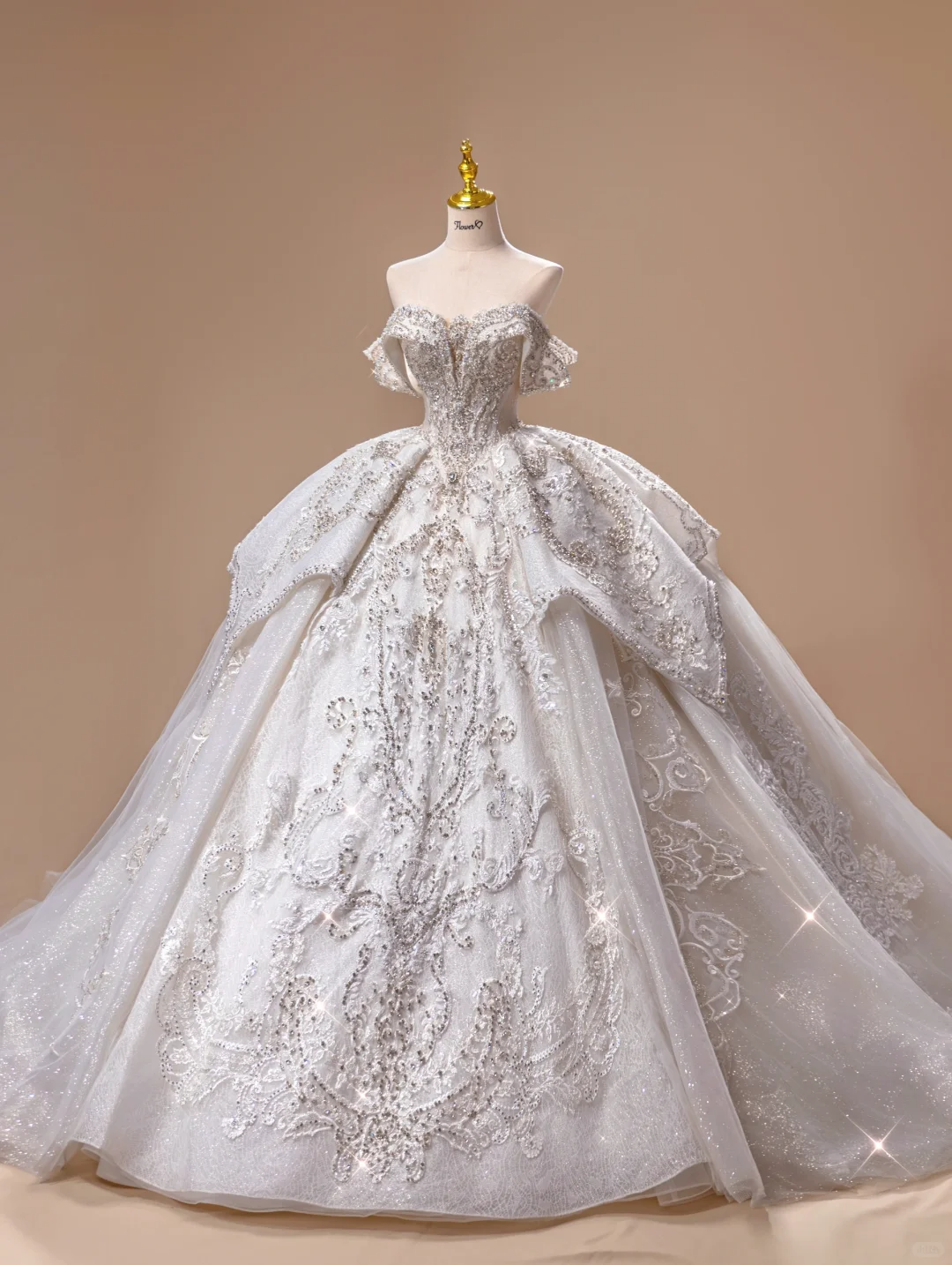 Vestido de novia estilo princesa, con hombros descubiertos y lentejuelas, manga corta, DH2787