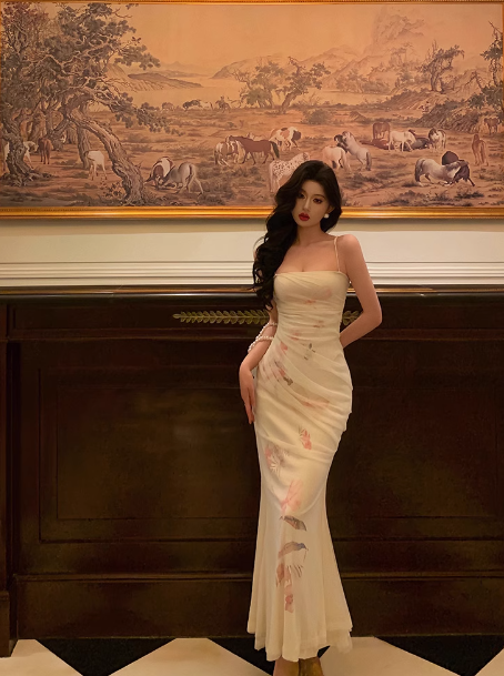 Vestido elegante de sirena con tirantes finos para cumpleaños número 21, color blanco, ideal para fiestas de cumpleaños, DP1438