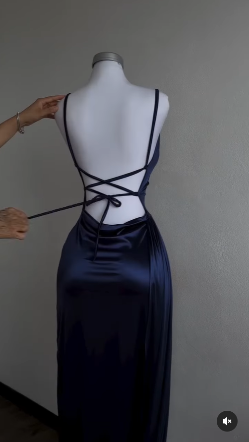 Vestido largo de satén azul marino para fiesta de graduación, vestidos de noche para bodas