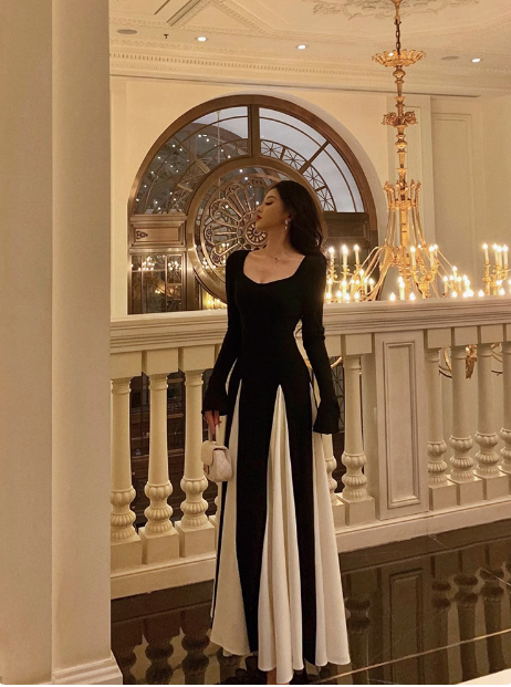 Vestido elegante de fiesta negro cuadrado sin mangas para 18 cumpleaños, corte A, atuendos de cumpleaños, ideas para vestidos de cumpleaños para mujeres DP562
