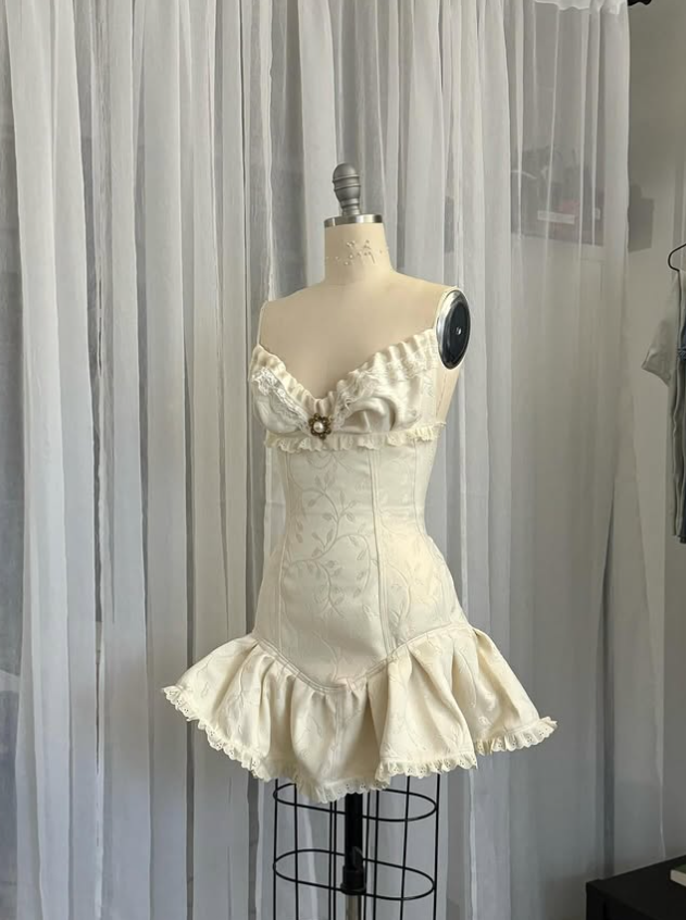 Vintage Beige Spaghetti Strap A-line Satin Lace-up Short Party Dresses Homecoming Dress TP3775