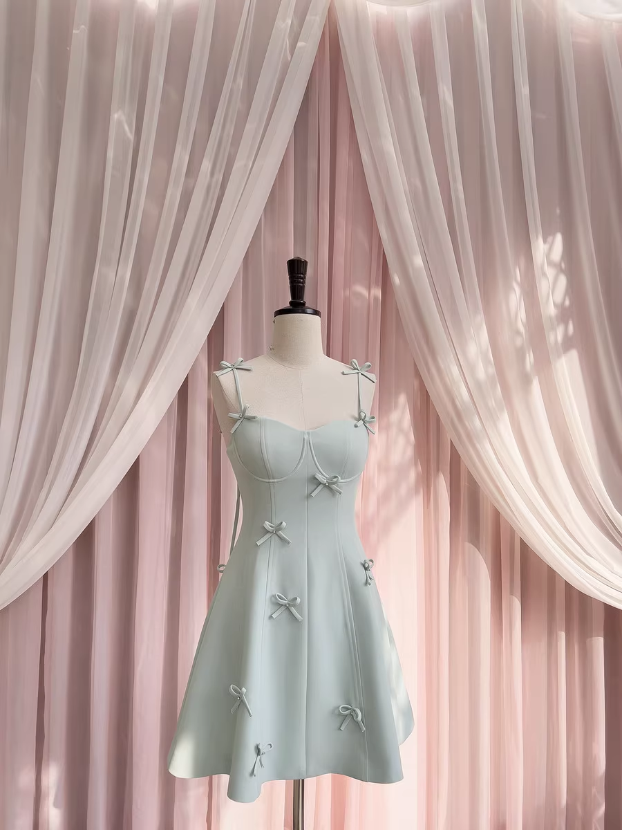 New Fashion Bow Design A-line Spaghetti Strap Party Dresses Homecoming Dresses, TP3809