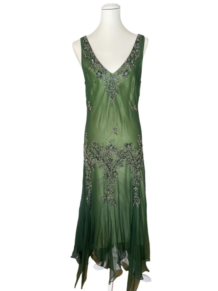 Green Vintage Elegant Delicate Floral Applique Beaded Long tulle Chiffon Prom Gown Evening Dress Party Dress gh3227