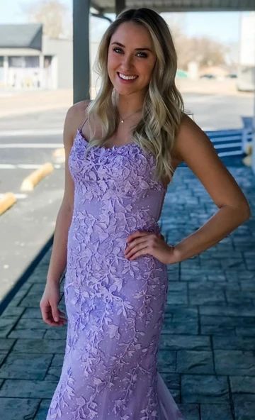 Vestidos de fiesta de sirena con encaje lila, vestidos de graduación sin espalda, vestidos formales