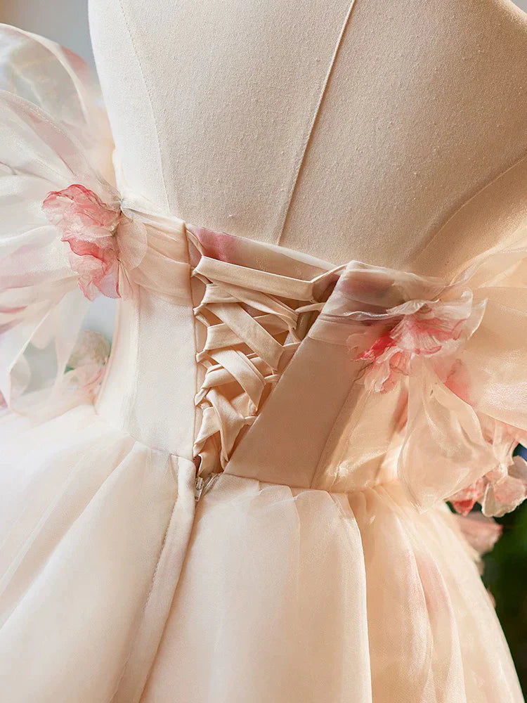 Vintage Pink 3D Flower Design A-line Off-the-shoulder Homecoming Dress TP3410