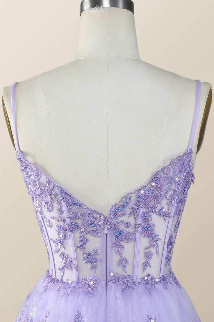 Vintage Purple Sequined Design A-line Spaghetti Strap Tiered Homecoming Dress TP3408