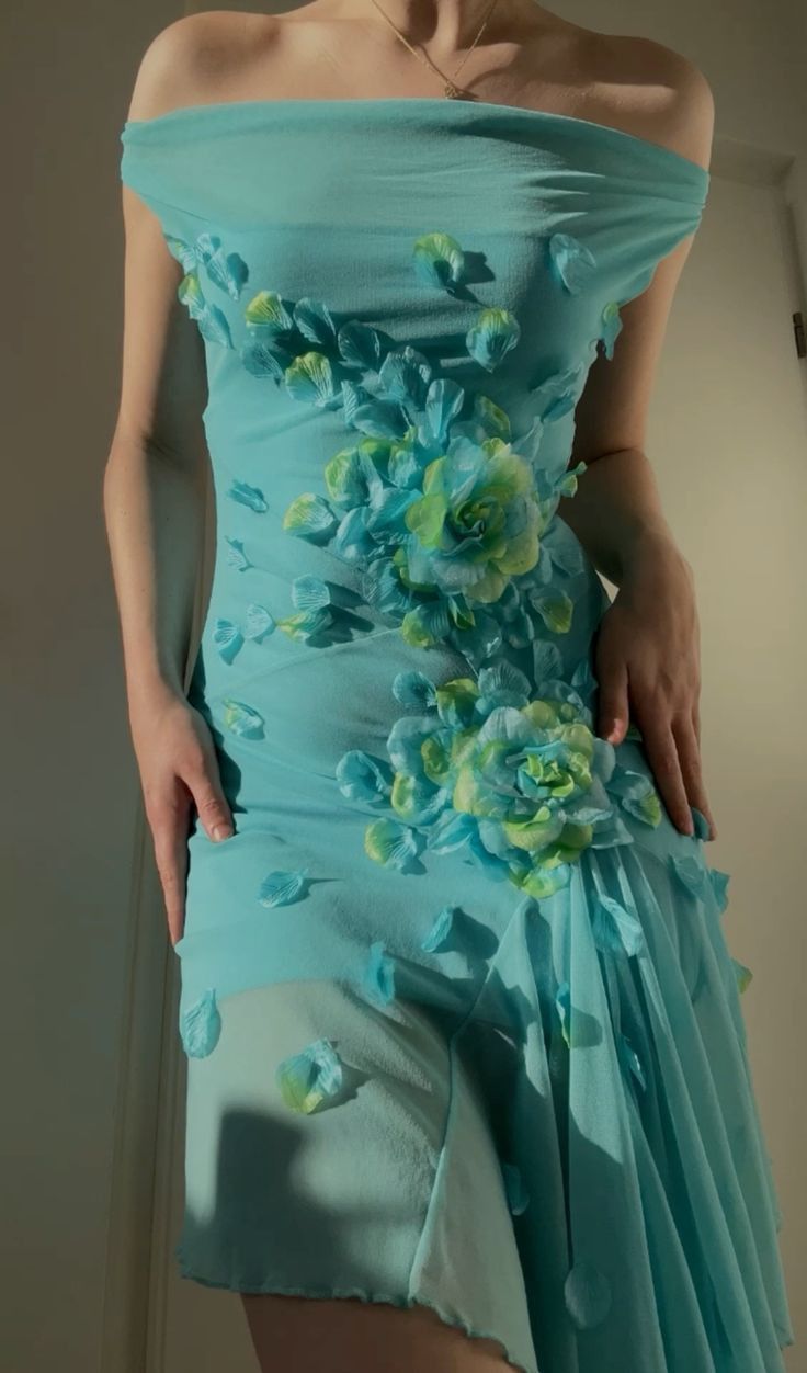 Cute A Line Off the Shoulder Flower Blue Chiffon Short Party Dress Birthday Dress SH2716