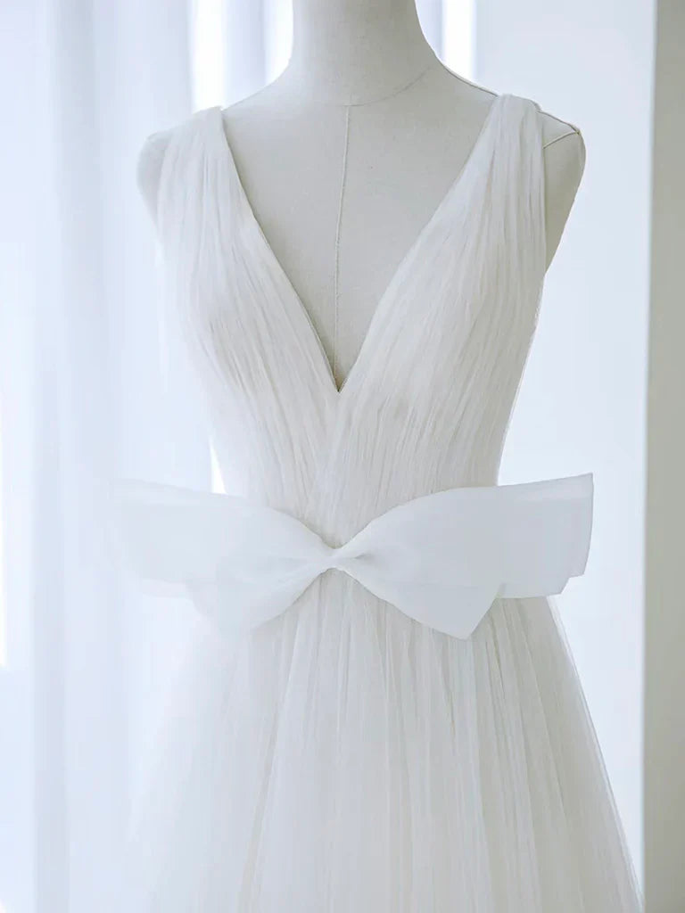Vestido de fiesta largo de tul blanco con hombros descubiertos y flores, corte A, vestido formal largo azul ED072