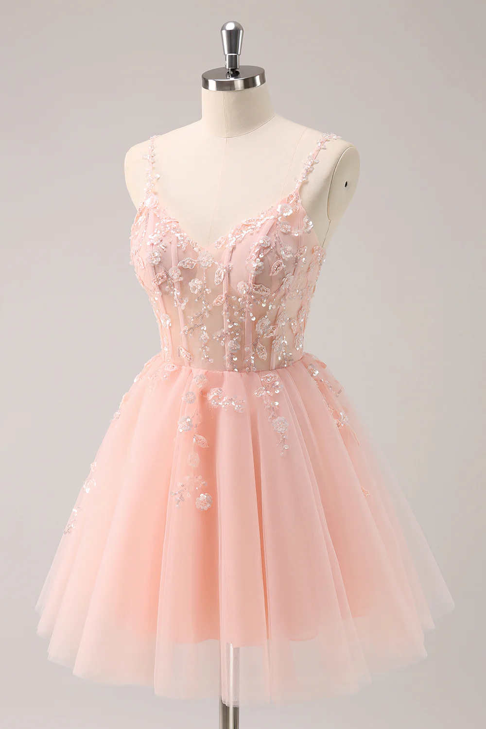 Vintage Pink 3D Flowers Design A-line Sleeveless Spaghetti Strap Homecoming Dress TP3451