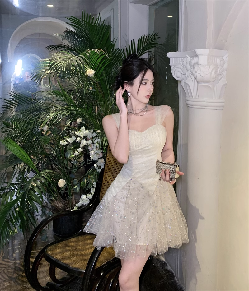 Vestido de fiesta vintage de tul con escote en forma de A y lentejuelas, TP3686