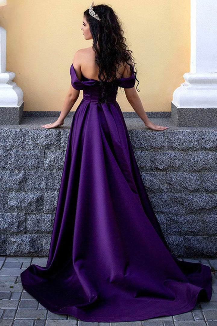 Purple satin long A-line prom dress evening dress fg26