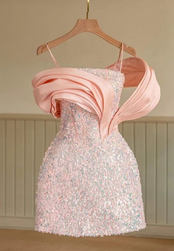 Pink Sequins Party Dress Unique Homecoming Dress fg34