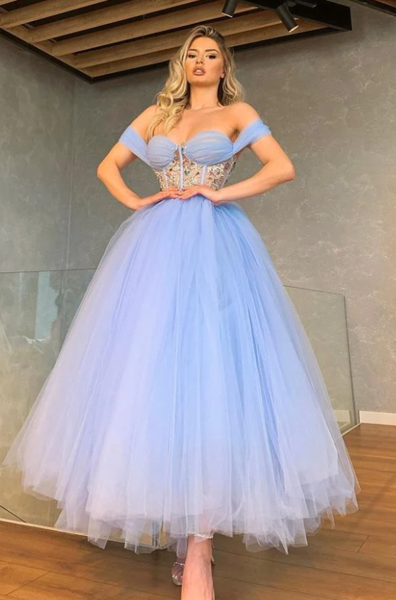 Fabulous Off-the-Shoulder Tulle Prom Dress Sweetheart With Crystal fg391