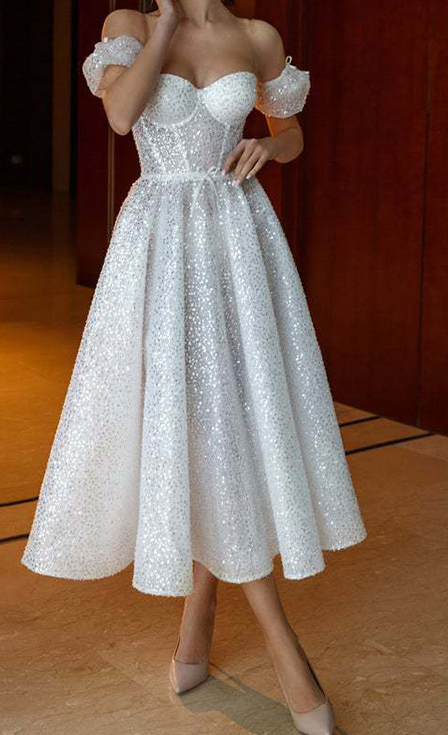 Sequined Bandeau Wedding Dress Prom Dresses fg415