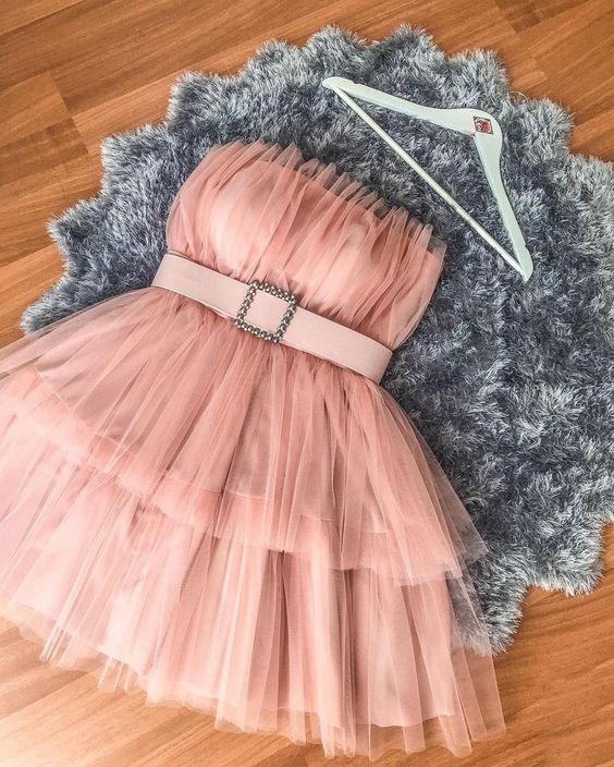 Cheap Homecoming Dress With Ruffles Strapless Tulle Cocktail Dresses fg429