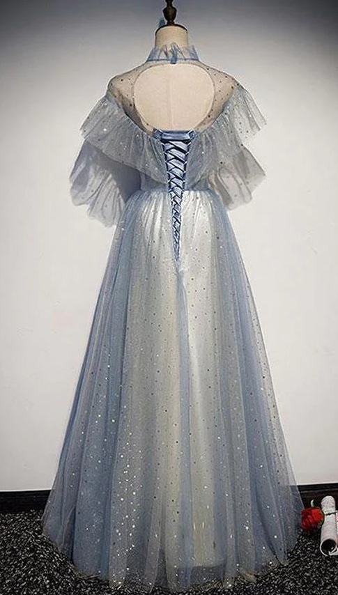 Pretty Light Blue Sparkly Long Elegant Princess Dress Prom Dress fg441