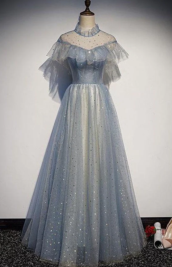 Pretty Light Blue Sparkly Long Elegant Princess Dress Prom Dress fg441