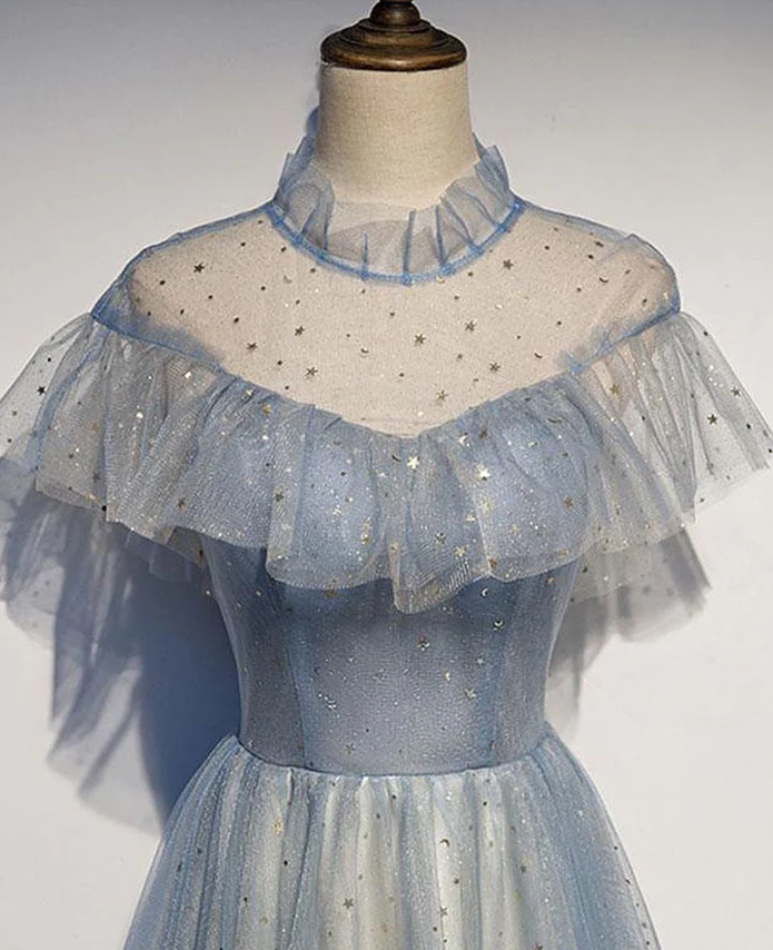 Pretty Light Blue Sparkly Long Elegant Princess Dress Prom Dress fg441