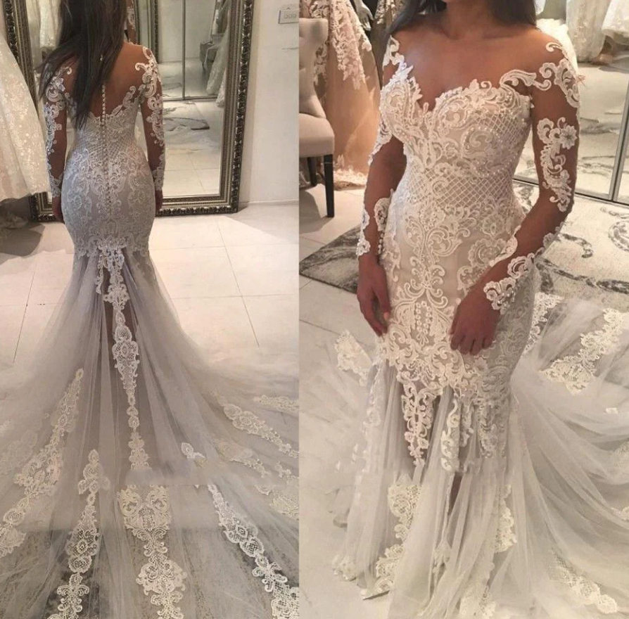 Sexy Sheath Long Sleeves With Appliques Off Shoulder Wedding Dresses / Bridal Gowns fg495