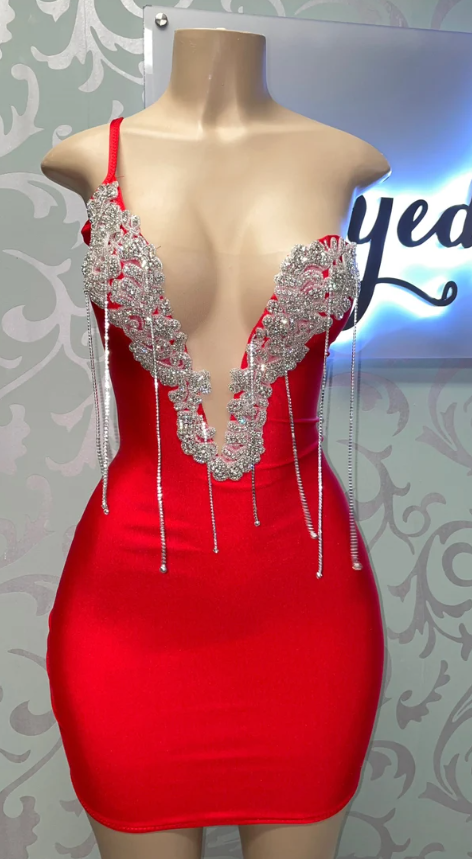 Red dress with rhinestones diamonds short homecoming dresses, short cocktail dresses fg672
