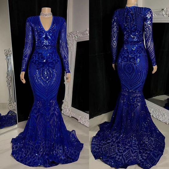 Royal Blue Prom Dresses, Lace Prom Dresses, Mermaid Prom Dresses, Long Sleeve Prom Dresses fg786