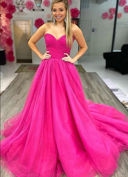 Strapless A Line Sweetheart Evening Dresses Formal Dresses Tulle Long Prom Dresses fg825