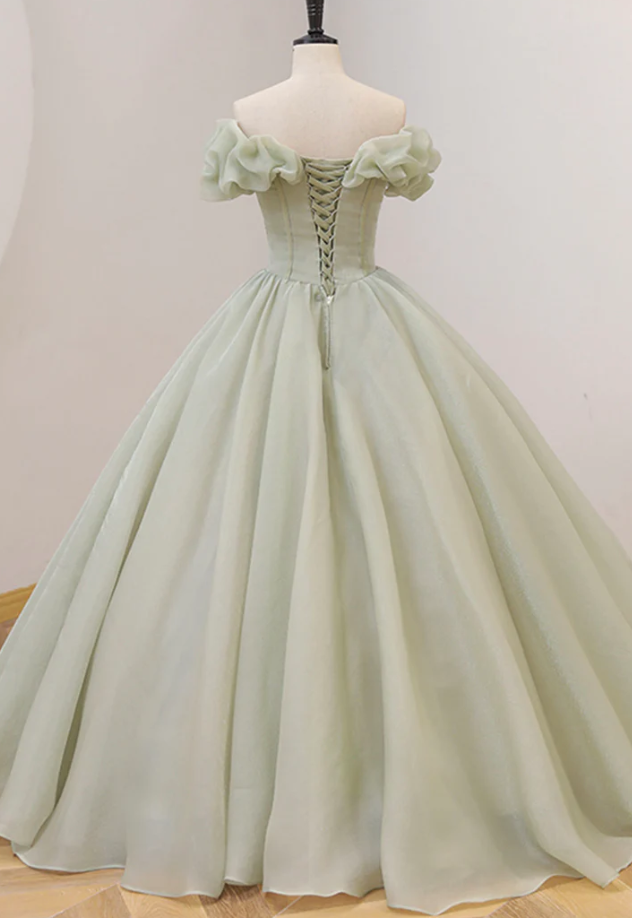 Green tulle sequins long ball gown dress formal dress fg959