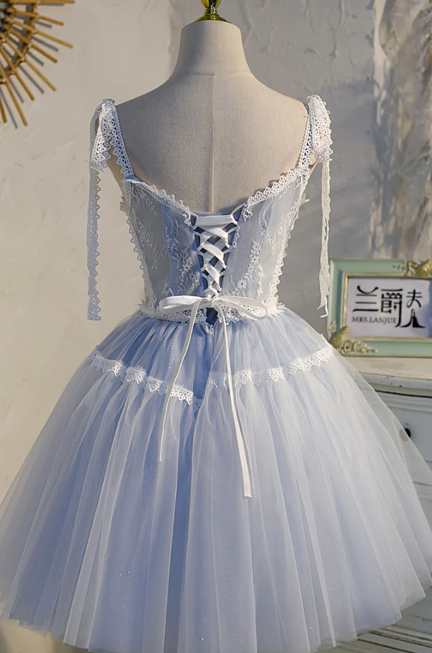 Blue lace short prom dress homecoming dress fg962