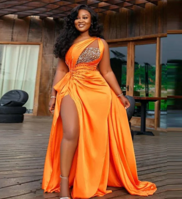 African Orange Sexy One Shoulder Prom Dresses Sequins Beaded Ruffles Evening Gowns High Split Formal Party Dress fg972