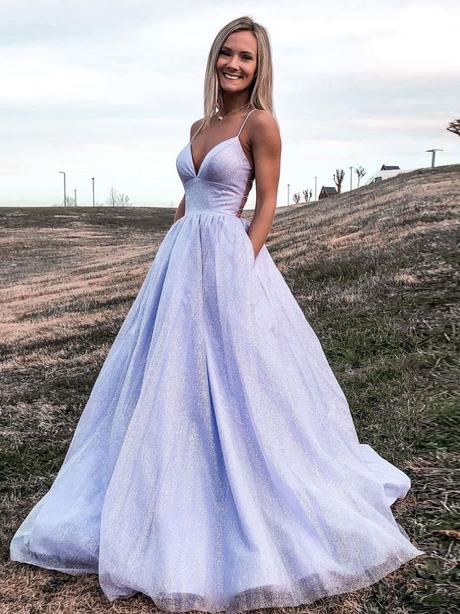 Purple v neck tulle sequin long prom dress purple evening dress fg977