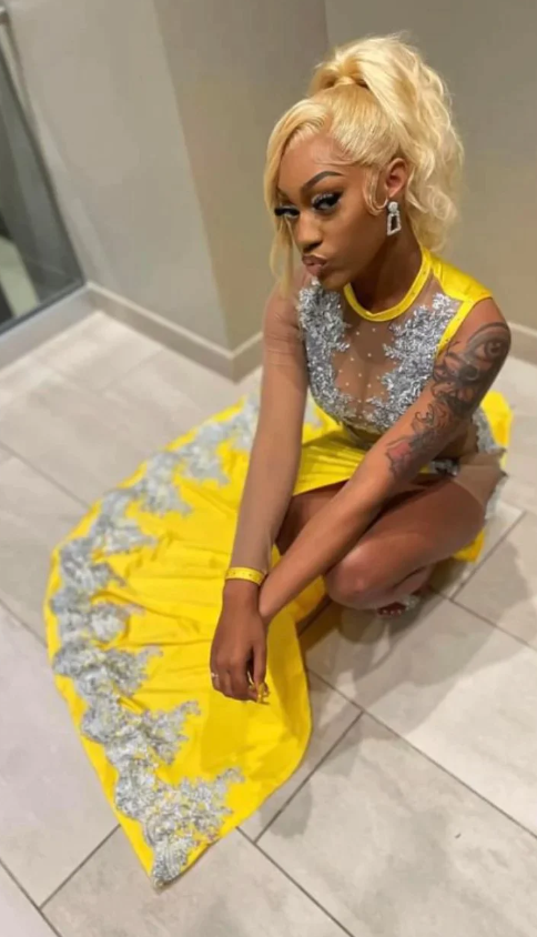 black girl yellow lace evening dresses,silver lace prom dresses, sexy evening dresses fg996