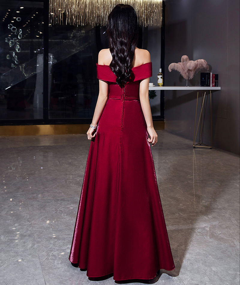 Shiny satin long prom dress burgundy evening dress 8489