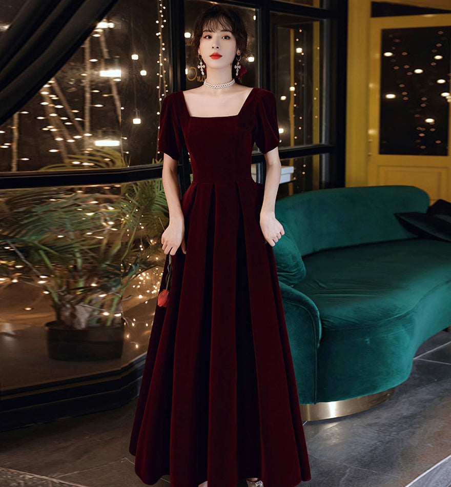 Cute velvet short prom dress with bow party dress 8479