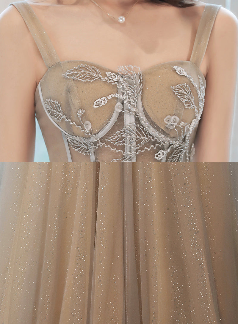 Lovely tulle lace long prom dress evening dress 8486