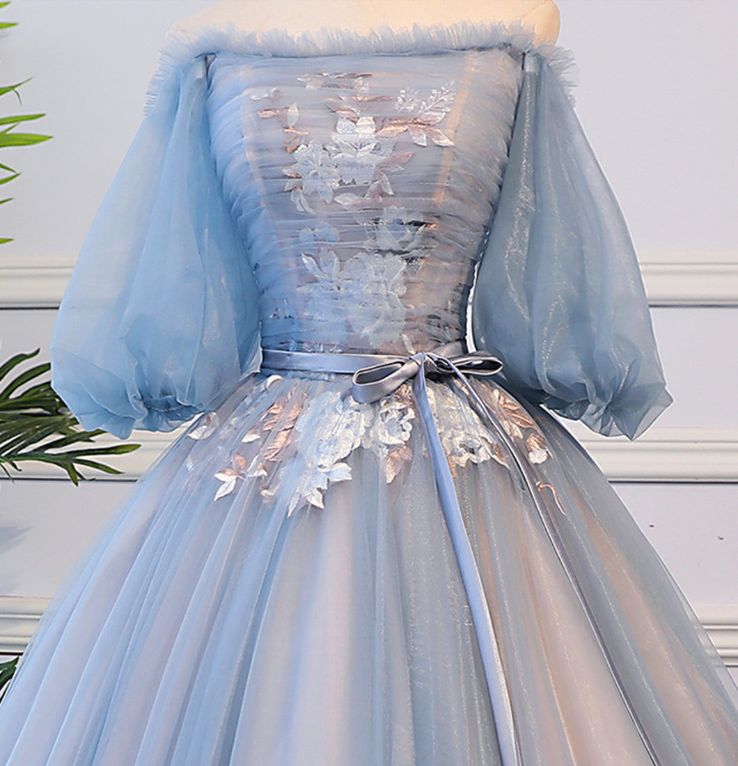 Blue tulle lace long ball gown dress formal dress 8624