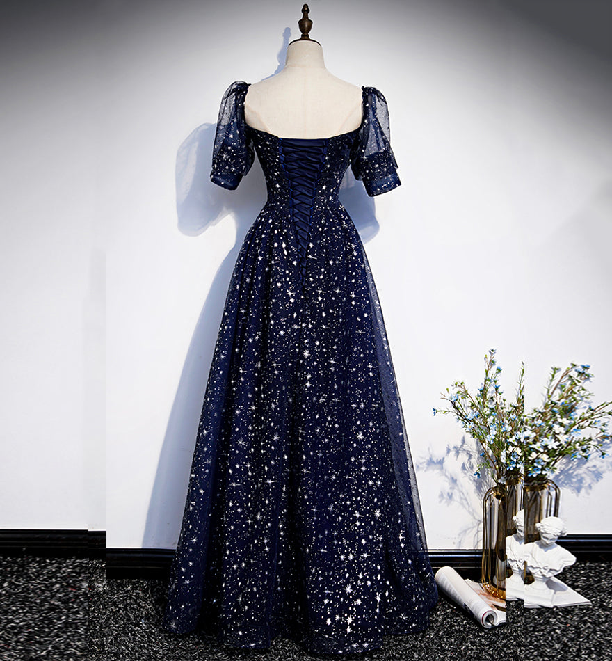 Blue tulle long prom dress blue evening dress 8425