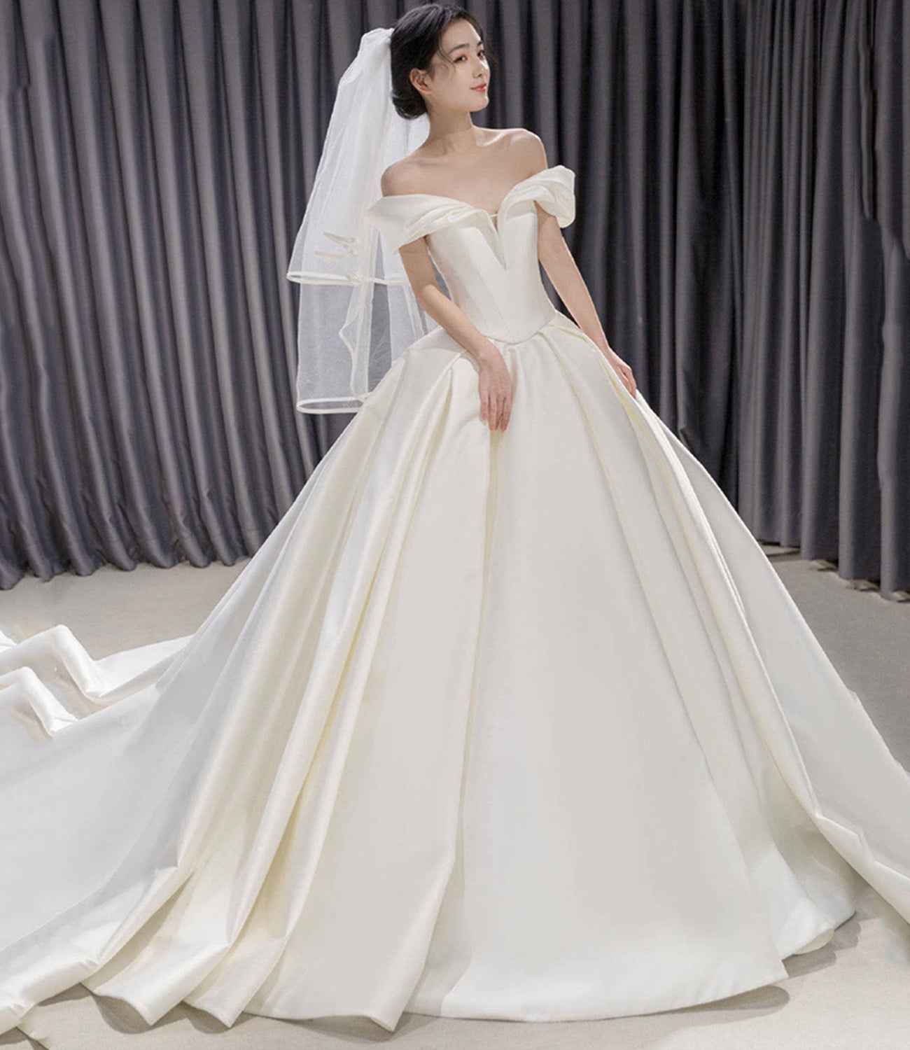 White satin long ball gown dress wedding dress 8805
