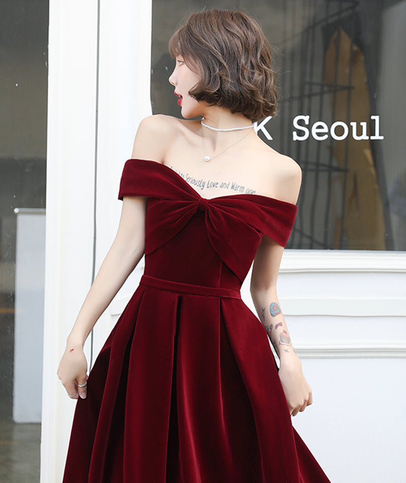 Burgundy velvet long prom dress evening dress 8406