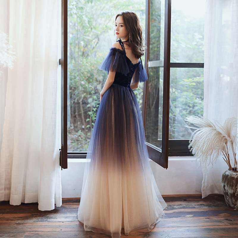 Stylish velvet tulle long prom dress evening dress 8402